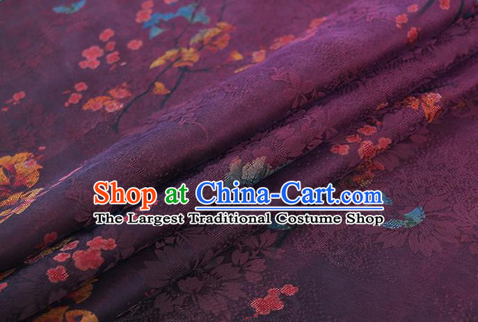 Chinese Traditional Purple Gambiered Guangdong Gauze Classical Flowers Pattern Silk Fabric Qipao Dress Cloth