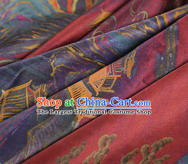 Chinese Qipao Dress Brocade Cloth Classical Landscape Pattern Silk Fabric Traditional Red Gambiered Guangdong Gauze