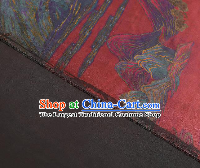 Chinese Qipao Dress Brocade Cloth Classical Landscape Pattern Silk Fabric Traditional Red Gambiered Guangdong Gauze