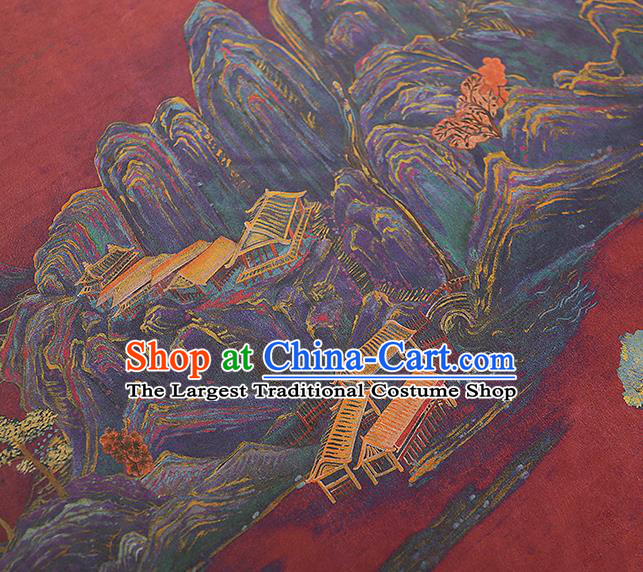 Chinese Qipao Dress Brocade Cloth Classical Landscape Pattern Silk Fabric Traditional Red Gambiered Guangdong Gauze