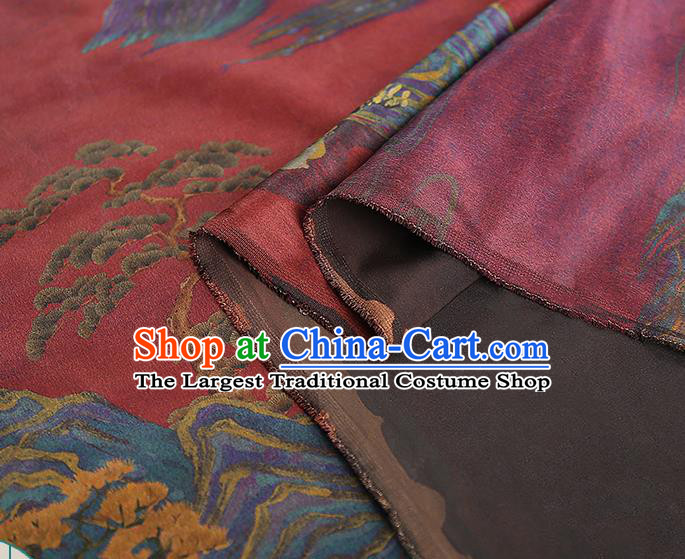 Chinese Qipao Dress Brocade Cloth Classical Landscape Pattern Silk Fabric Traditional Red Gambiered Guangdong Gauze