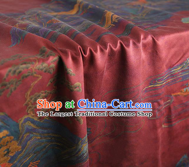 Chinese Qipao Dress Brocade Cloth Classical Landscape Pattern Silk Fabric Traditional Red Gambiered Guangdong Gauze