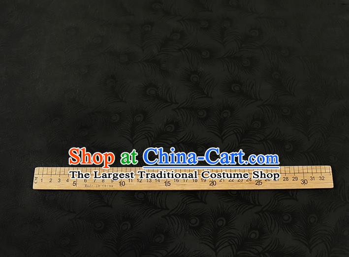 Chinese Qipao Dress Jacquard Black Satin Cloth Traditional Gambiered Guangdong Gauze Classical Feather Pattern Silk Fabric