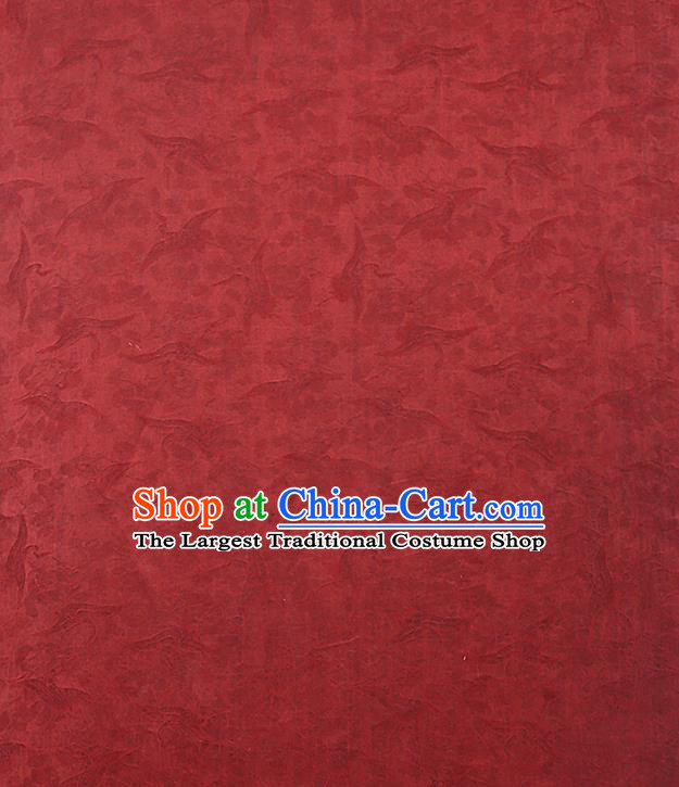 Chinese Classical Pine Crane Pattern Silk Fabric Traditional Qipao Dress Gambiered Guangdong Gauze Jacquard Red Satin Cloth