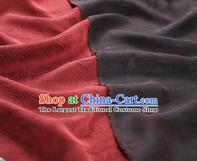 Chinese Classical Pine Crane Pattern Silk Fabric Traditional Qipao Dress Gambiered Guangdong Gauze Jacquard Red Satin Cloth