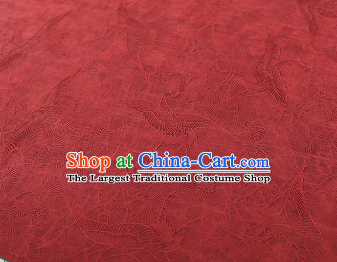 Chinese Classical Pine Crane Pattern Silk Fabric Traditional Qipao Dress Gambiered Guangdong Gauze Jacquard Red Satin Cloth