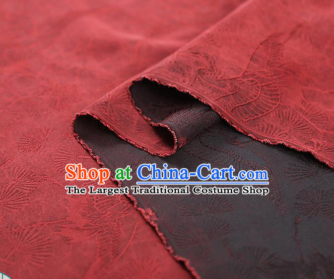 Chinese Classical Pine Crane Pattern Silk Fabric Traditional Qipao Dress Gambiered Guangdong Gauze Jacquard Red Satin Cloth
