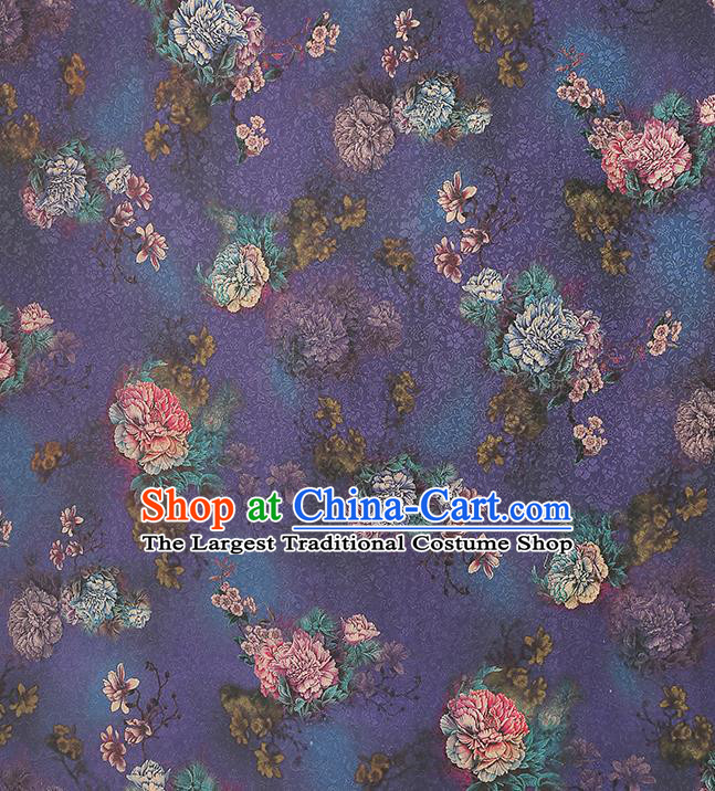 Chinese Traditional Qipao Dress Fabric Gambiered Guangdong Gauze Classical Peony Pattern Purple Silk Drapery
