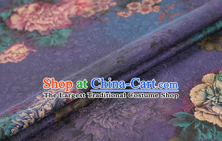Chinese Traditional Qipao Dress Fabric Gambiered Guangdong Gauze Classical Peony Pattern Purple Silk Drapery
