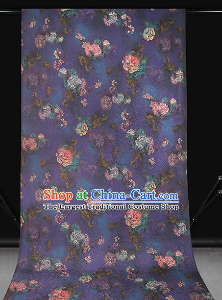 Chinese Traditional Qipao Dress Fabric Gambiered Guangdong Gauze Classical Peony Pattern Purple Silk Drapery