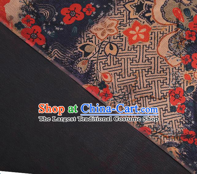 Chinese Traditional Navy Blue Brocade Cloth Qipao Dress Classical Plum Blossom Pattern Silk Fabric Gambiered Guangdong Gauze