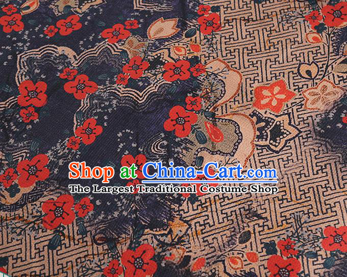 Chinese Traditional Navy Blue Brocade Cloth Qipao Dress Classical Plum Blossom Pattern Silk Fabric Gambiered Guangdong Gauze