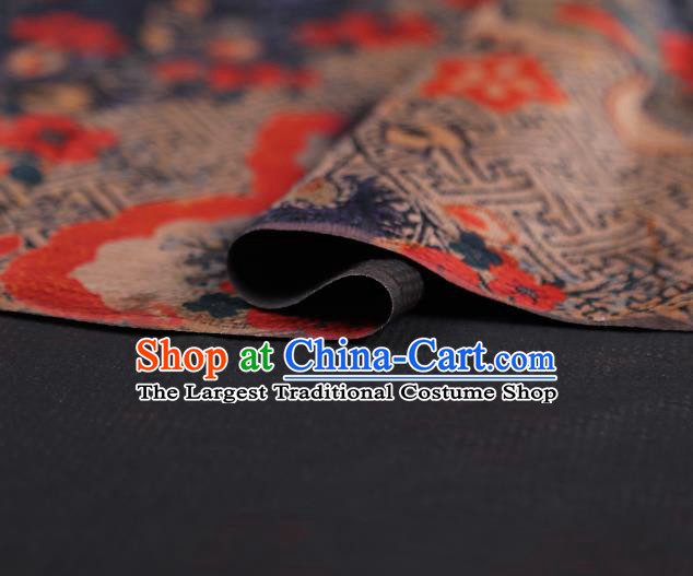 Chinese Traditional Navy Blue Brocade Cloth Qipao Dress Classical Plum Blossom Pattern Silk Fabric Gambiered Guangdong Gauze