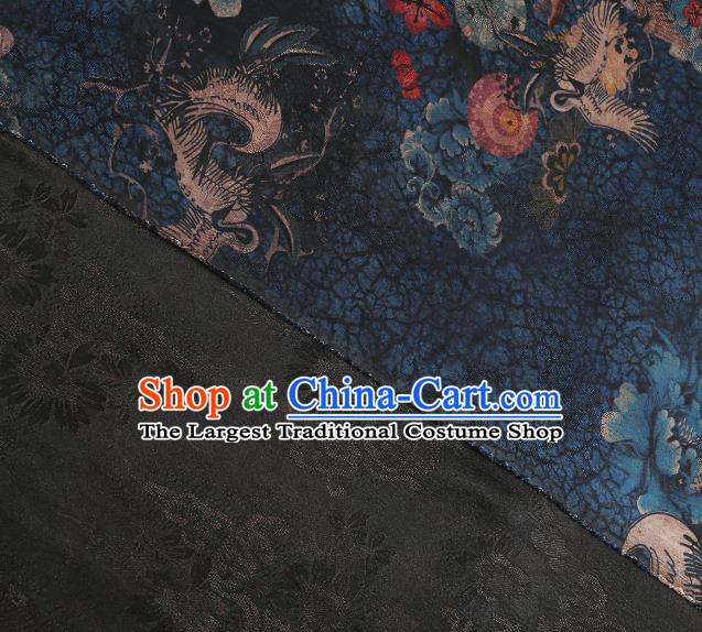 Chinese Qipao Dress Classical Crane Peony Pattern Silk Fabric Traditional Navy Brocade Cloth Gambiered Guangdong Gauze