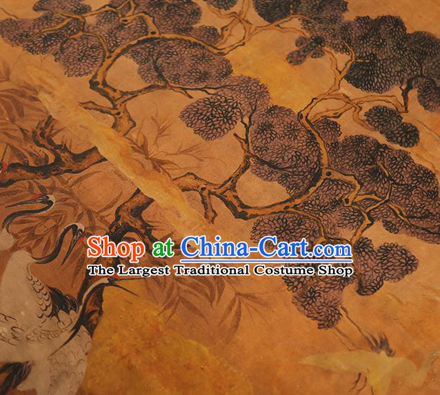 Chinese Qipao Dress Classical Pine Crane Pattern Silk Fabric Gambiered Guangdong Gauze Traditional Ginger Brocade Cloth
