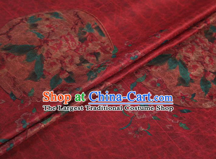 Chinese Traditional Red Brocade Cloth Qipao Dress Classical Flowers Pattern Silk Fabric Gambiered Guangdong Gauze
