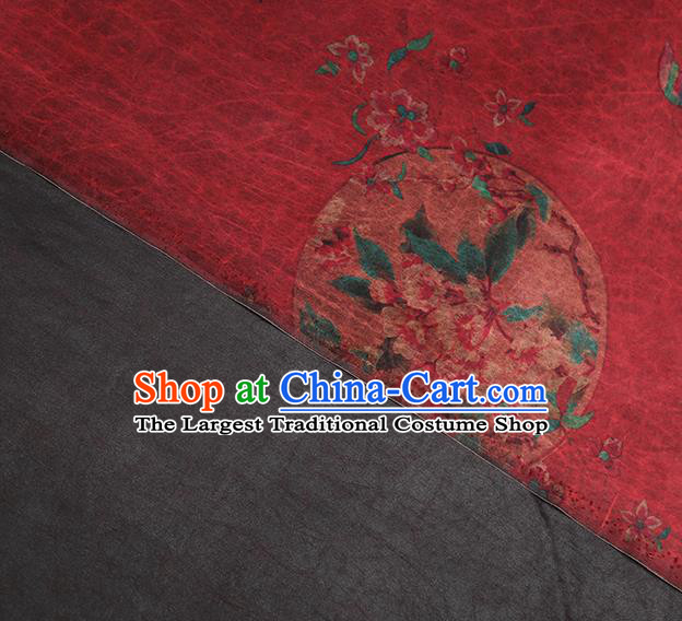 Chinese Traditional Red Brocade Cloth Qipao Dress Classical Flowers Pattern Silk Fabric Gambiered Guangdong Gauze