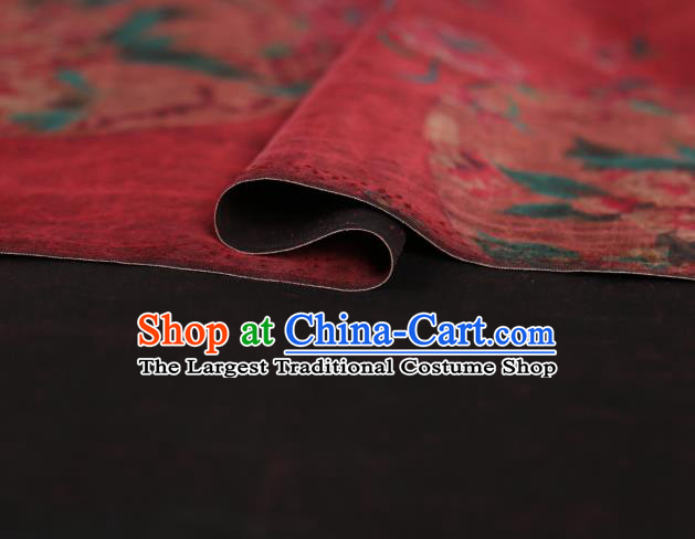 Chinese Traditional Red Brocade Cloth Qipao Dress Classical Flowers Pattern Silk Fabric Gambiered Guangdong Gauze