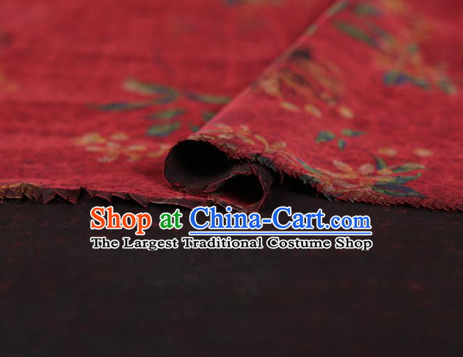 Chinese Traditional Qipao Dress Red Brocade Gambiered Guangdong Gauze Cloth Classical Flowers Pattern Silk Fabric