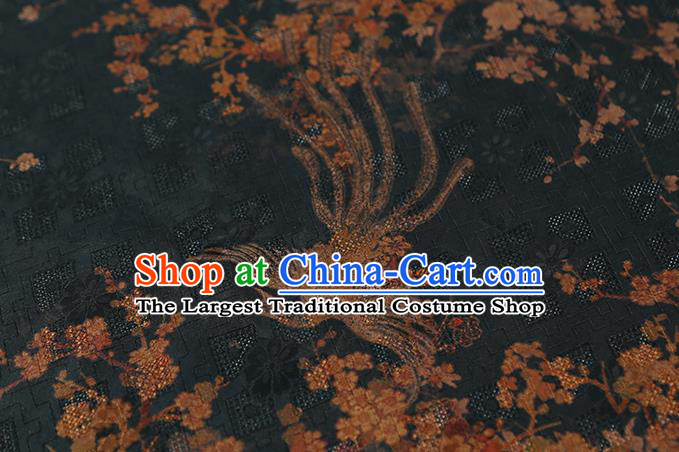 Chinese Classical Phoenix Pattern Silk Drapery Traditional Qipao Dress Fabric Black Gambiered Guangdong Gauze