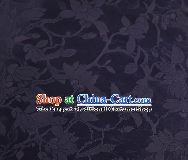 Chinese Classical Qipao Dress Gambiered Guangdong Gauze Cloth Traditional Jacquard Mangnolia Purple Silk Fabric