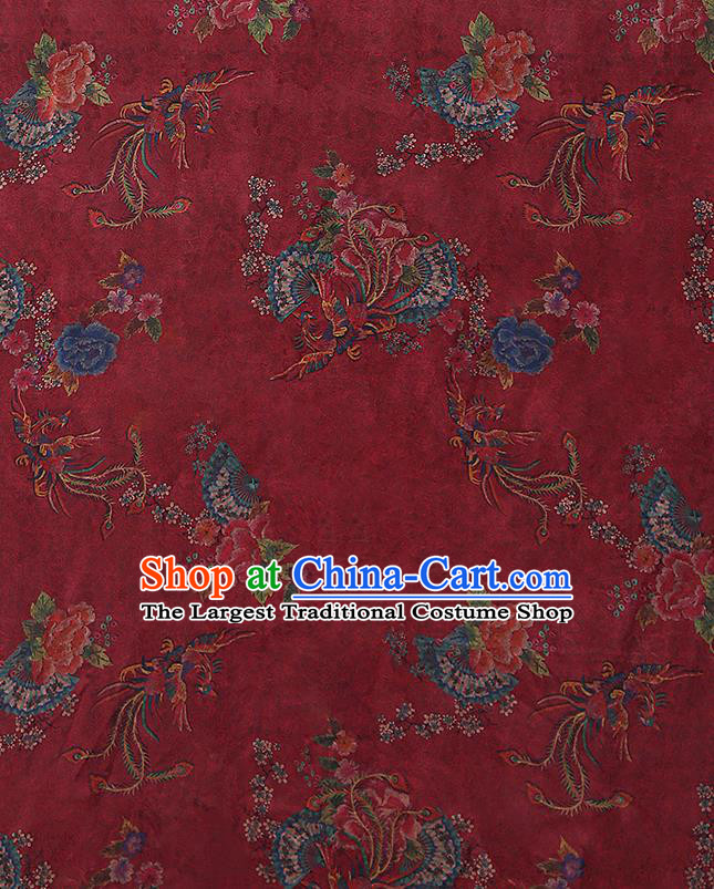 Chinese Traditional Phoenix Peony Pattern Red Silk Fabric Classical Qipao Dress Gambiered Guangdong Gauze