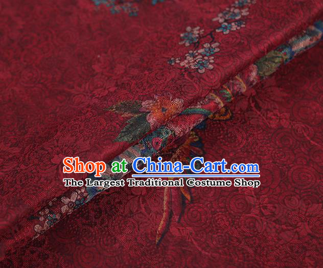 Chinese Traditional Phoenix Peony Pattern Red Silk Fabric Classical Qipao Dress Gambiered Guangdong Gauze