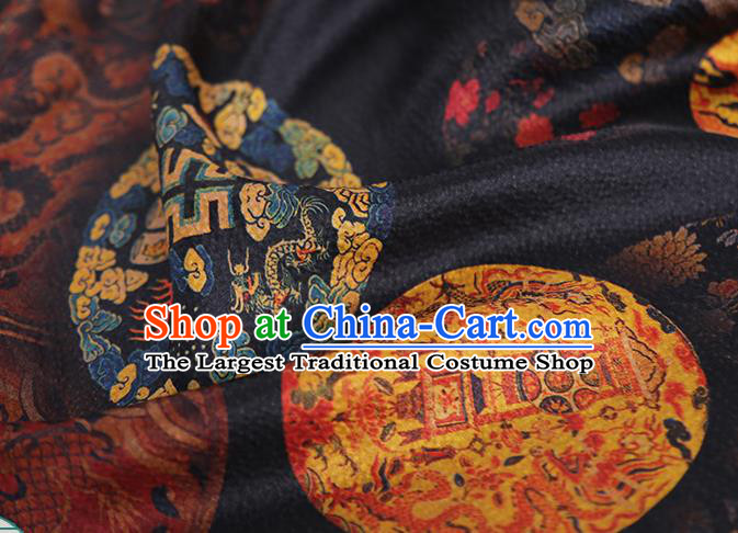 Chinese Traditional Cheongsam Gambiered Guangdong Gauze Material Classical Dragon Pattern Black Silk Fabric