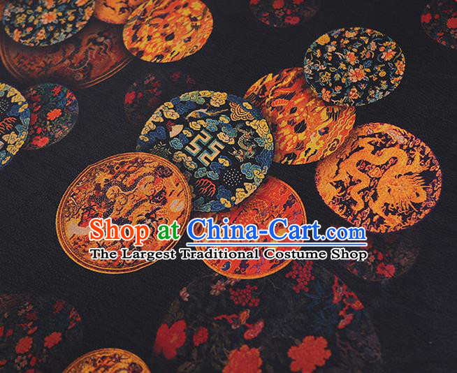 Chinese Traditional Cheongsam Gambiered Guangdong Gauze Material Classical Dragon Pattern Black Silk Fabric