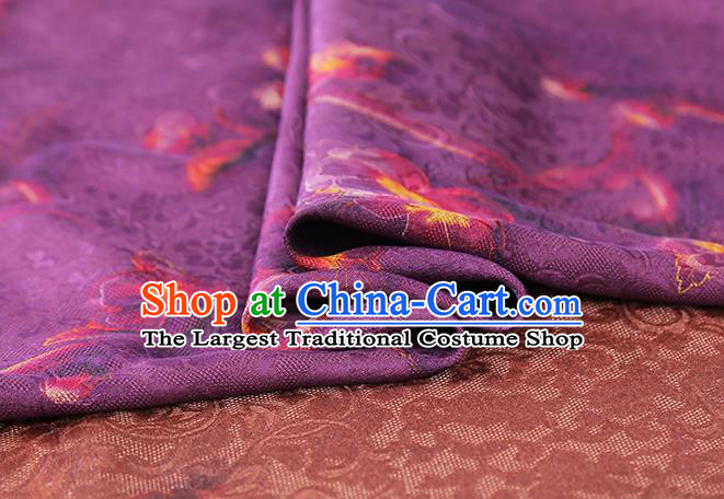 Chinese Classical Plum Blossom Pattern Silk Drapery Traditional Qipao Dress Fabric Purple Gambiered Guangdong Gauze