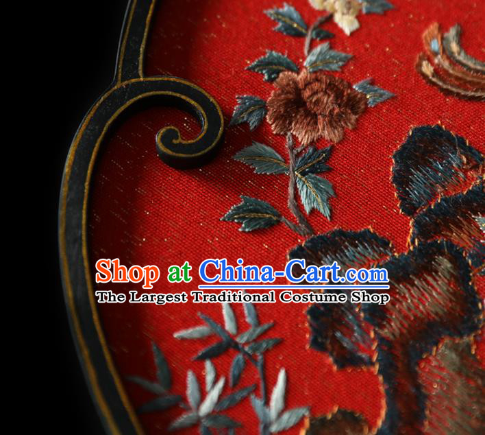 China Traditional Wedding Handmade Embroidered Fans Hanfu Red Silk Fan Ancient Princess Palace Fan