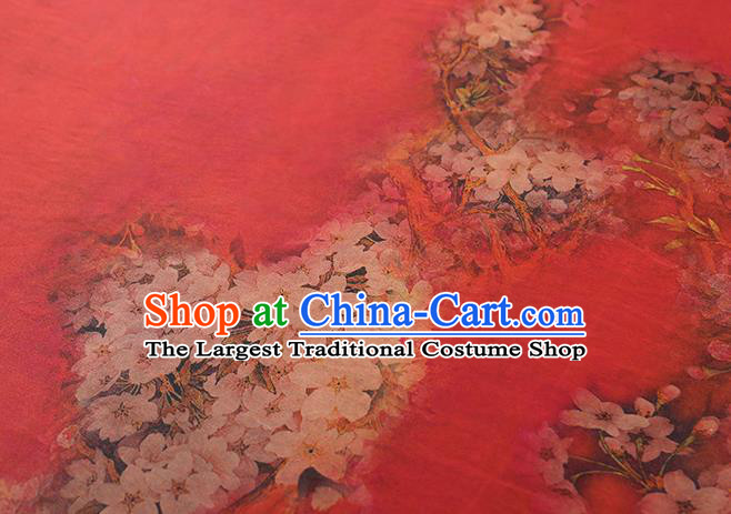 Chinese Red Silk Drapery Classical Peach Blossom Pattern Gambiered Guangdong Gauze Traditional Qipao Dress Brocade Fabric