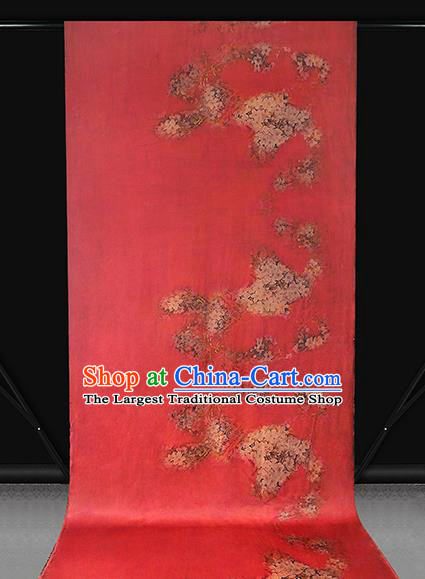 Chinese Red Silk Drapery Classical Peach Blossom Pattern Gambiered Guangdong Gauze Traditional Qipao Dress Brocade Fabric