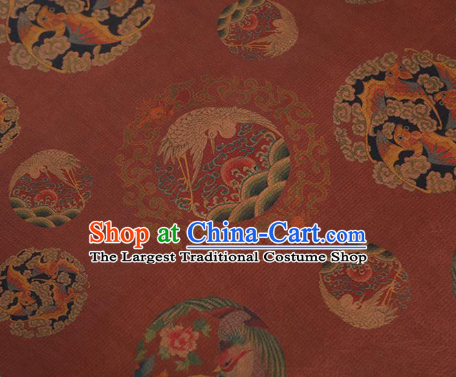 Chinese Traditional Cloth Qipao Dress Gambiered Guangdong Gauze Classical Phoenix Peony Pattern Rust Red Silk Fabric