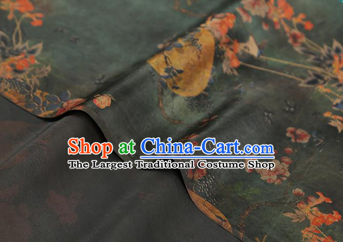 Chinese Classical Moon Flowers Pattern Green Gambiered Guangdong Gauze Drapery Traditional Qipao Dress Silk Fabric