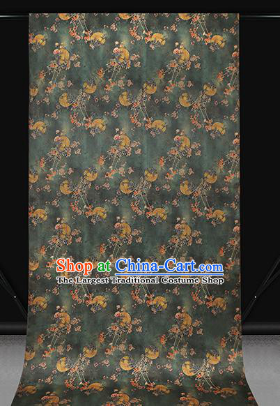 Chinese Classical Moon Flowers Pattern Green Gambiered Guangdong Gauze Drapery Traditional Qipao Dress Silk Fabric