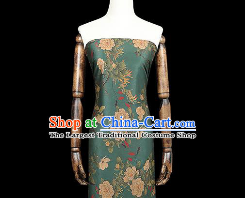 Chinese Gambiered Guangdong Gauze Qipao Dress Brocade Fabric Traditional Classical Camellia Pattern Green Silk Drapery