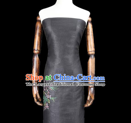 China Traditional Hand Painting Black Silk Fabric Cheongsam Drapery Classical Gambiered Guangdong Gauze