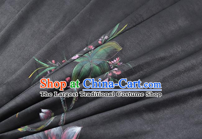 China Traditional Hand Painting Black Silk Fabric Cheongsam Drapery Classical Gambiered Guangdong Gauze