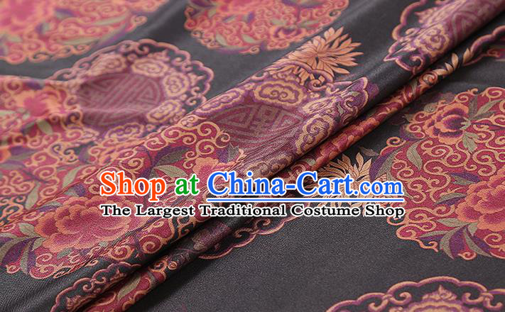 Chinese Classical Auspicious Pattern Black Brocade Drapery Traditional Qipao Dress Silk Satin Fabric