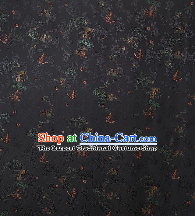 Chinese Traditional Qipao Dress Silk Satin Fabric Classical Butterfly Pattern Black Brocade Drapery