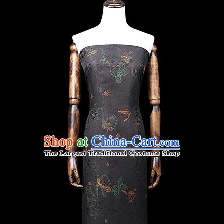 Chinese Traditional Qipao Dress Silk Satin Fabric Classical Butterfly Pattern Black Brocade Drapery