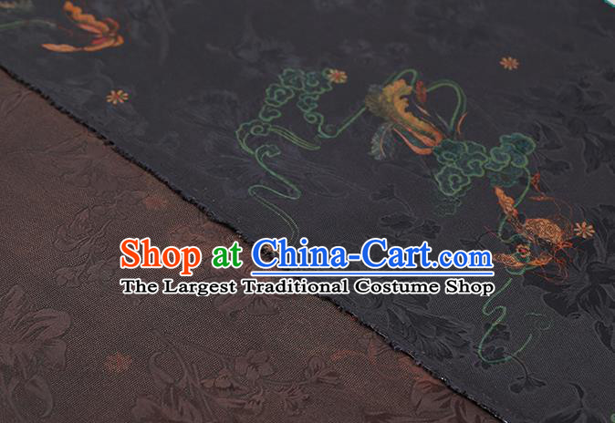 Chinese Traditional Qipao Dress Silk Satin Fabric Classical Butterfly Pattern Black Brocade Drapery