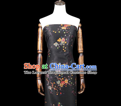Chinese Traditional Qipao Dress Tapestry Silk Fabric Classical Plum Blossom Pattern Black Brocade Drapery