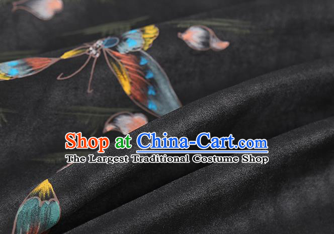 China Cheongsam Drapery Traditional Hand Painting Butterfly Silk Fabric Classical Black Gambiered Guangdong Gauze
