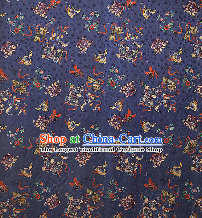 Chinese Classical Carp Pattern Brocade Drapery Traditional Qipao Dress Royalblue Tapestry Silk Fabric