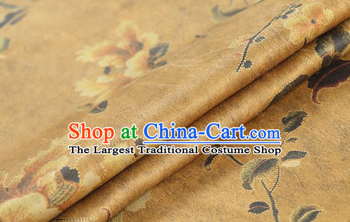 Chinese Classical Flowers Pattern Ginger Gambiered Guangdong Gauze Traditional Qipao Dress Silk Fabric