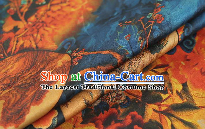 Chinese Traditional Qipao Dress Blue Silk Fabric Classical Phoenix Pattern Gambiered Guangdong Gauze