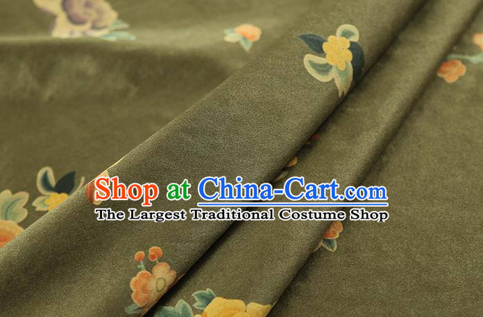 Chinese Classical Phoenix Peony Pattern Gambiered Guangdong Gauze Drapery Traditional Qipao Dress Olive Green Silk Fabric