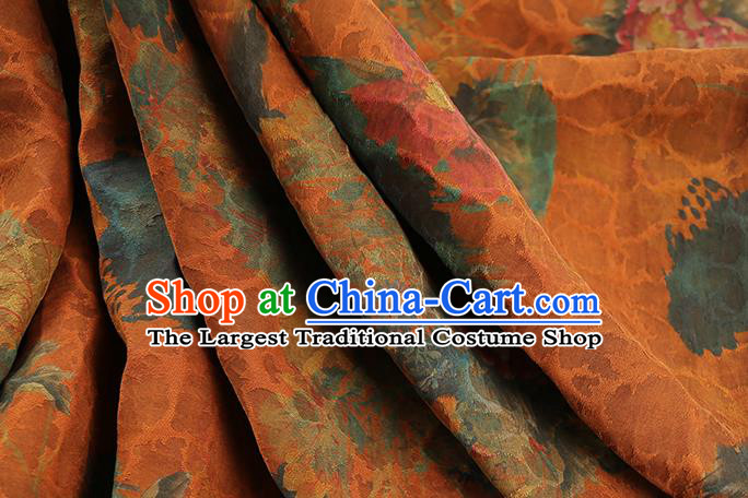 Chinese Classical Peony Pattern Gambiered Guangdong Gauze Traditional Qipao Dress Orange Silk Fabric